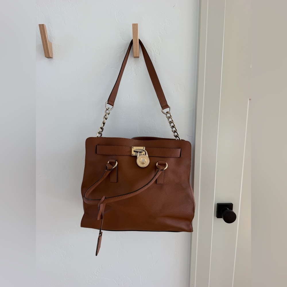 Michael Kors Hamilton Brown Leather Satchel Shoulder Bag